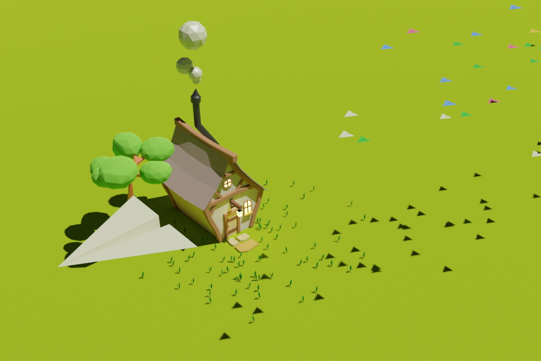 low polygon paper airplane and house preview image 1